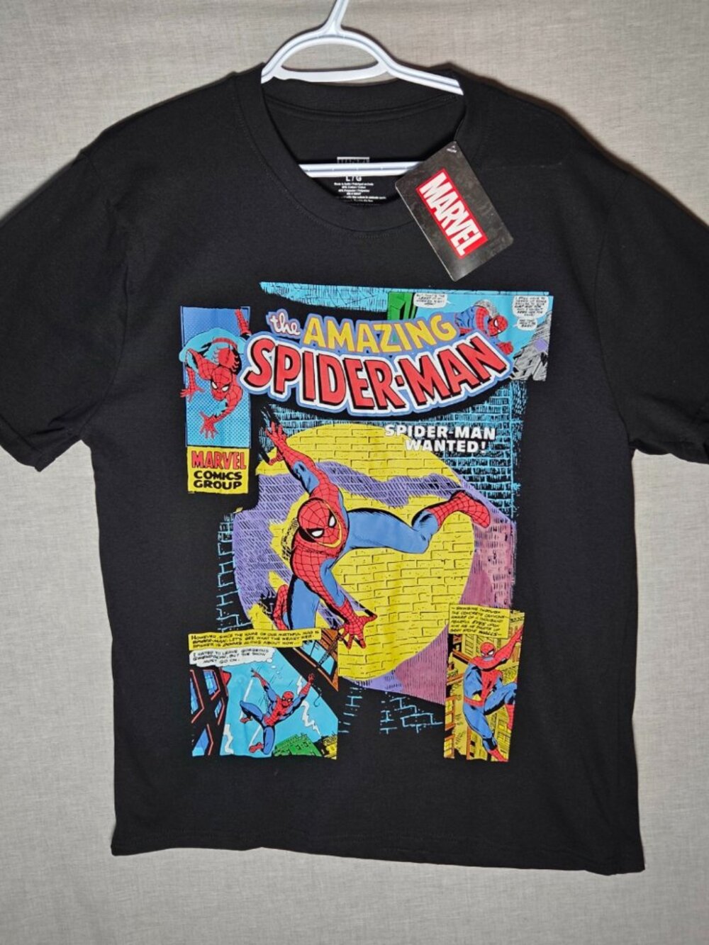 Marvel Amazing Spider-Man Wanted Comic T-Shirt Black Men’s Large NWT